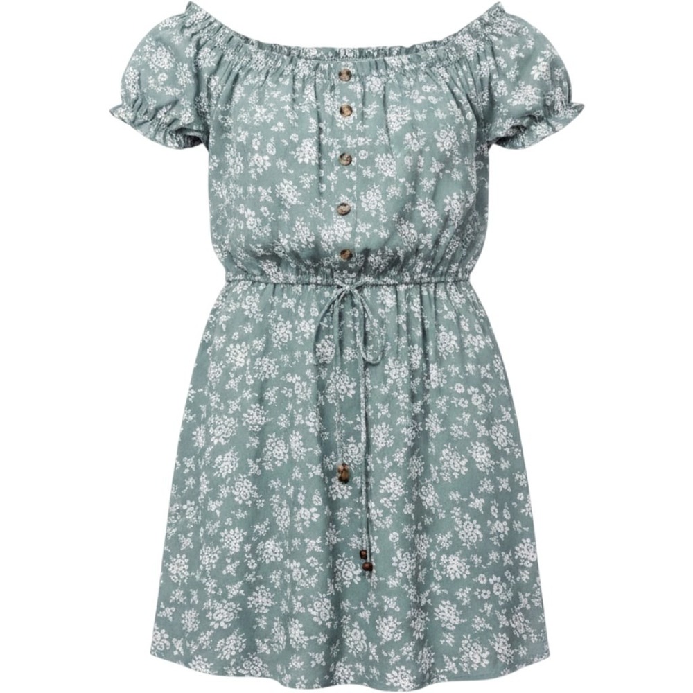 Speed Limit MPH Sage Green Floral Off Shoulder Mini Dress Womens Large